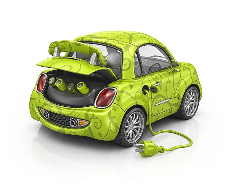 Mali zeleni električni automobil.